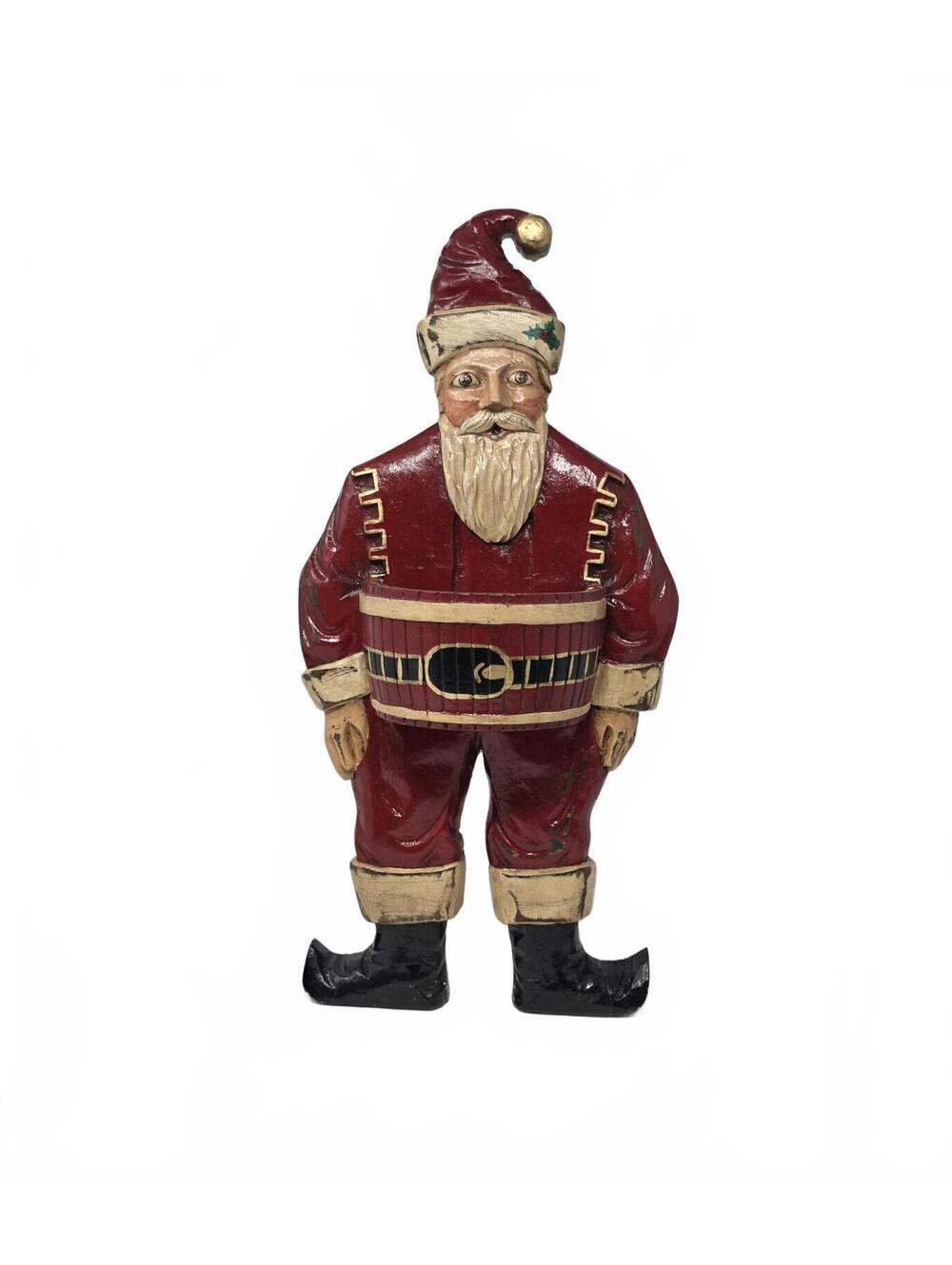 Vintage Folk Art Santa Carved Wood Hand Painted Rustic Christmas Decor 18"